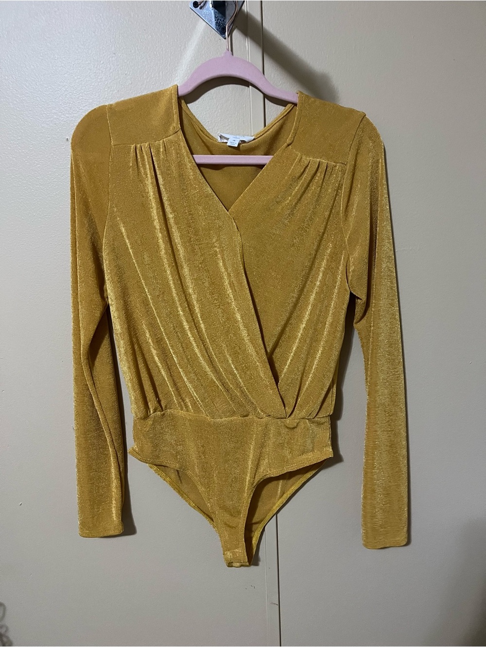 Peach Love California Mustard Gold Velvet Long Sleeve Bodysuit